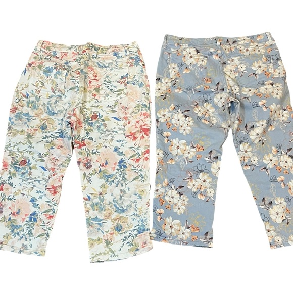 NINE WEST GLORIA VANDERBILT floral capris size 10 blue cream - Picture 2 of 10